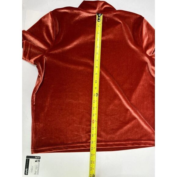 Madewell Velvet VelourTop Womens Small Burnt Orange Short Sleeve Boxy Mock Neck - Picture 9 of 13